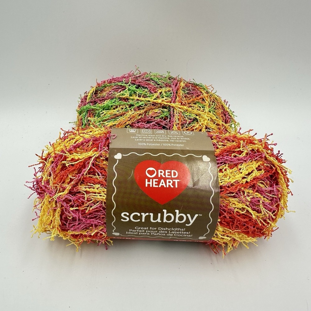 Lot Of 2 Red Heart Scrubby Yarn "Zesty" & "Tropical" 3 oz. for Dishcloths